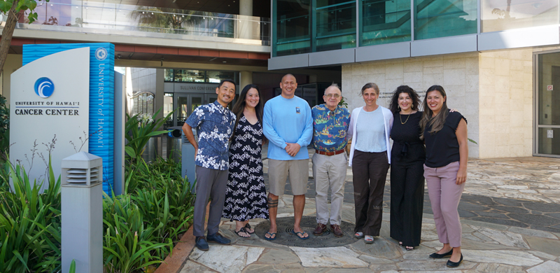 Pictured from left to right: Toshiaki Iwase, MD, PhD; Erin Fukaya, MS; Jared D. Acoba, MD; Jeffery L. Berenberg, MD, MACP; Christa Braun-Inglis, DNP, APRN, FNP-BC, AOCNP; Erin O'Carroll Bantum, PhD, Jami Fukui. MD